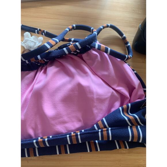 Isabella Rose Women's Navy Blue & Brown Halter Bralette Bikini Swim Top Large - Picture 4 of 6